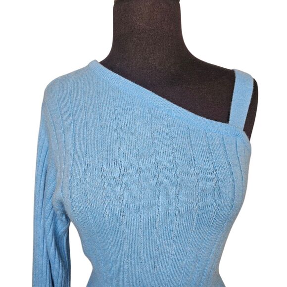 CRUSH x MORLEY One Shoulder Cashmere Sweater XS Blue Ribbed Removeable Strap - Picture 2 of 7